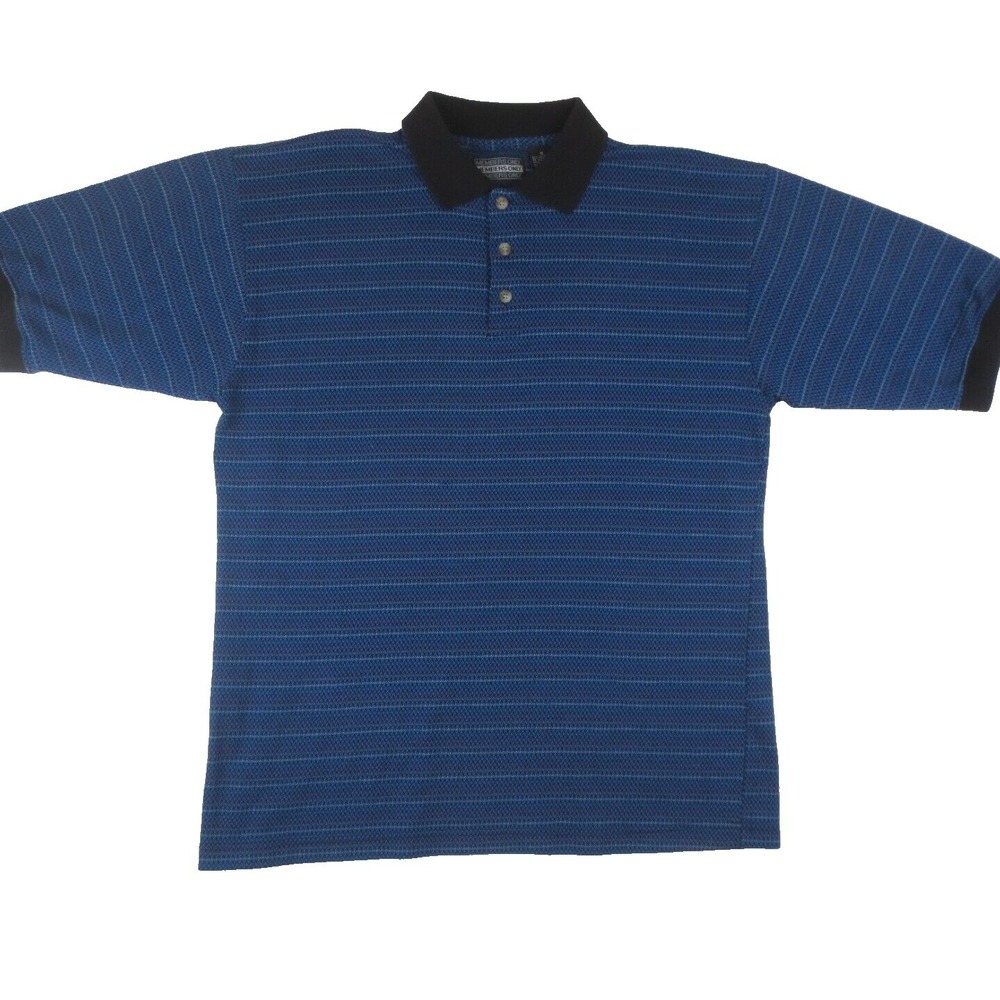 Members Only Polo Shirt Mens Med Blue Geometric Stripe Short Sleeve Golf Preppy